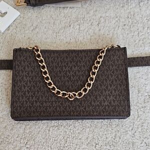 Michael Kors Dark Brown Clutch with Gold Chain